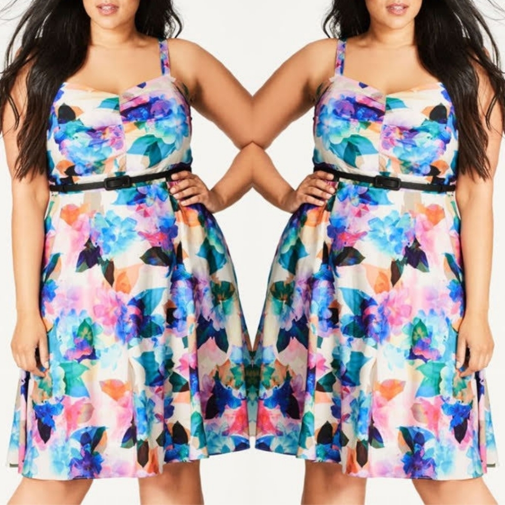 XS S City Chic Plus Size 14 16 Rainbow Print Dress